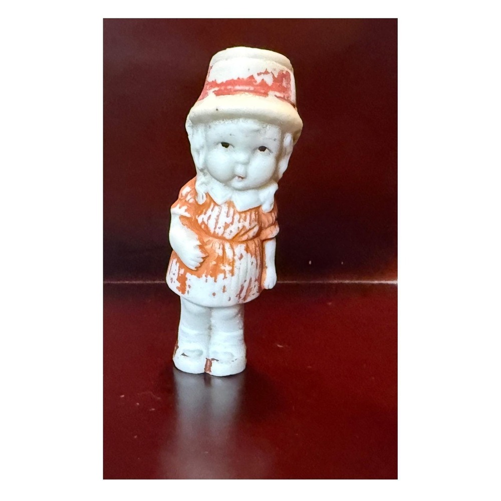 Vintage‎ Bisque Girl Figurine Orange Dress 1950s